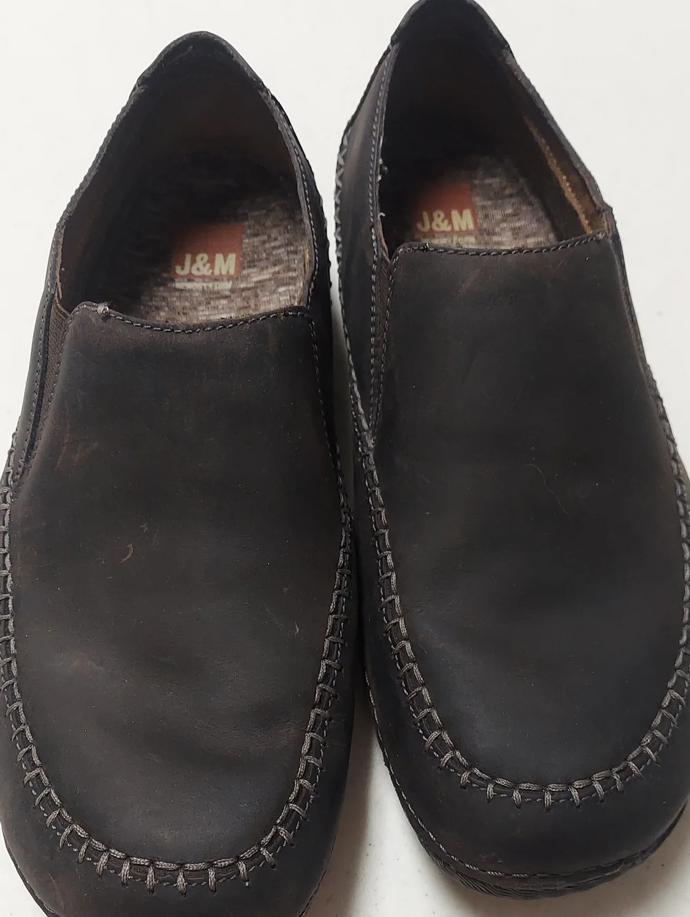 J &M Men’s Slip-On Leather Loafers in Dark Brown Sz 9.5